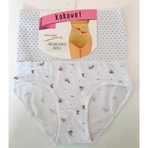 Women Flower High Waist Tummy Control Shape Intimate Underwear Panties White S